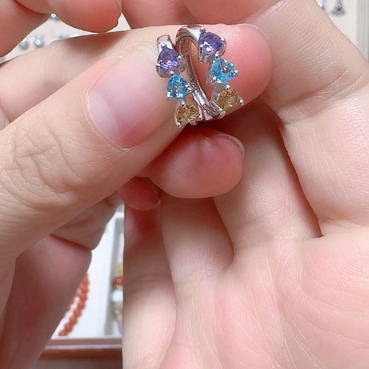 水晶耳饰银S925镶嵌多宝