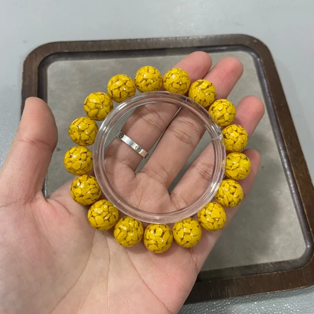 含辰砂工艺品C27雄黄晶体砂卡1.2单圈手串（合成）