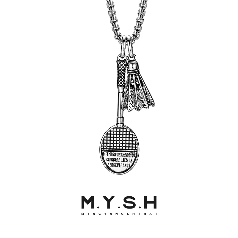 吊坠925银 MYSH 3d立体羽毛球球拍项链高级感复古吊坠 原创设计