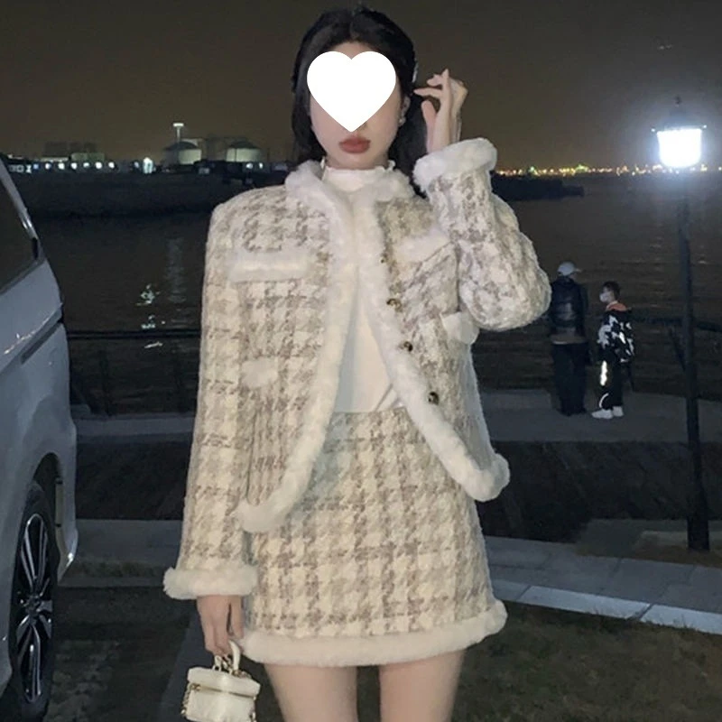 短外套2025年新款温柔千鸟格上衣呢子法式小香风A字裙套装女秋冬