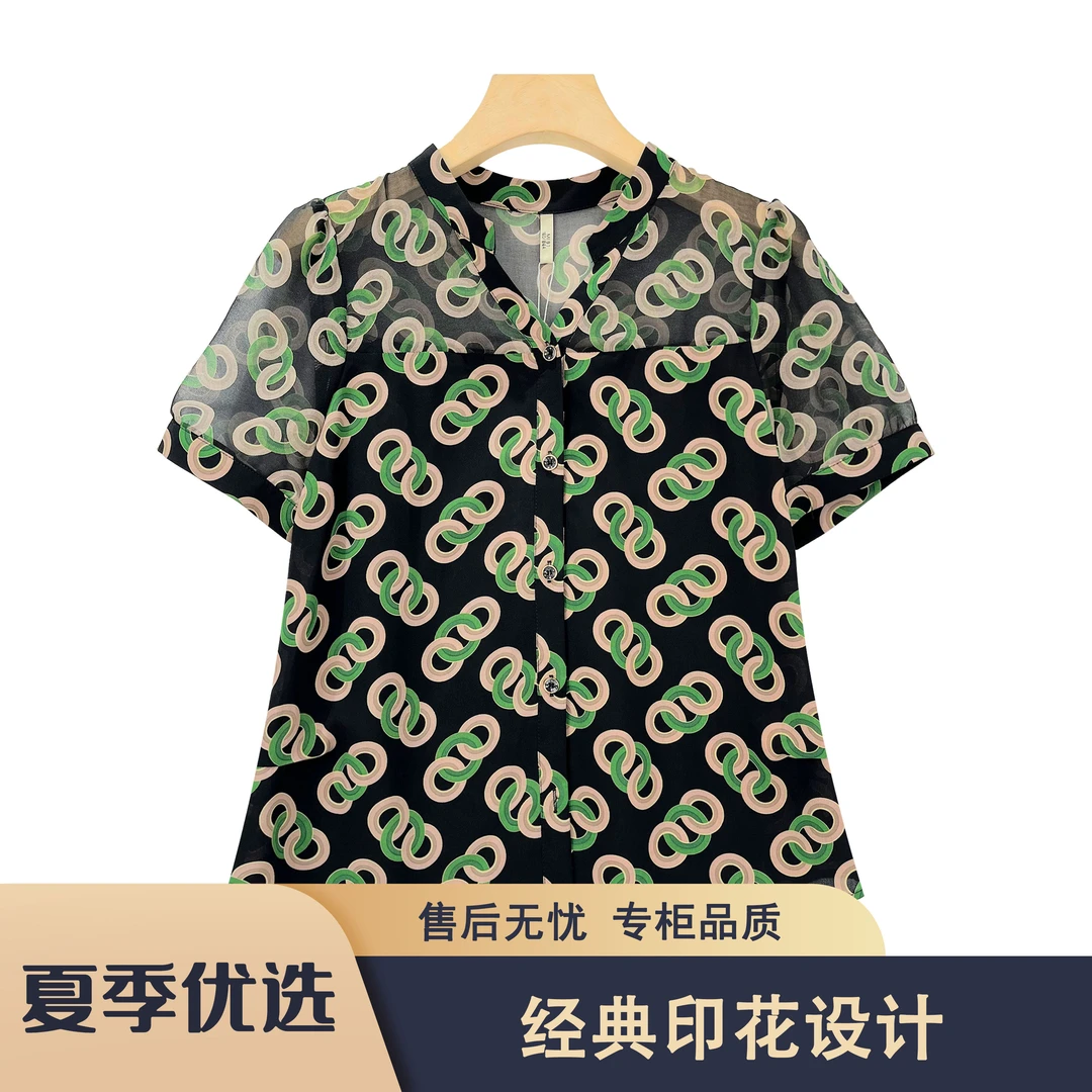 S96 传Q2025夏季气质百搭雪纺印花上衣时尚小衫CQ-115款