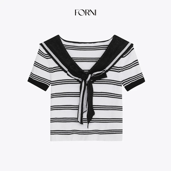 FORNI  学院风蝴蝶结针织t恤