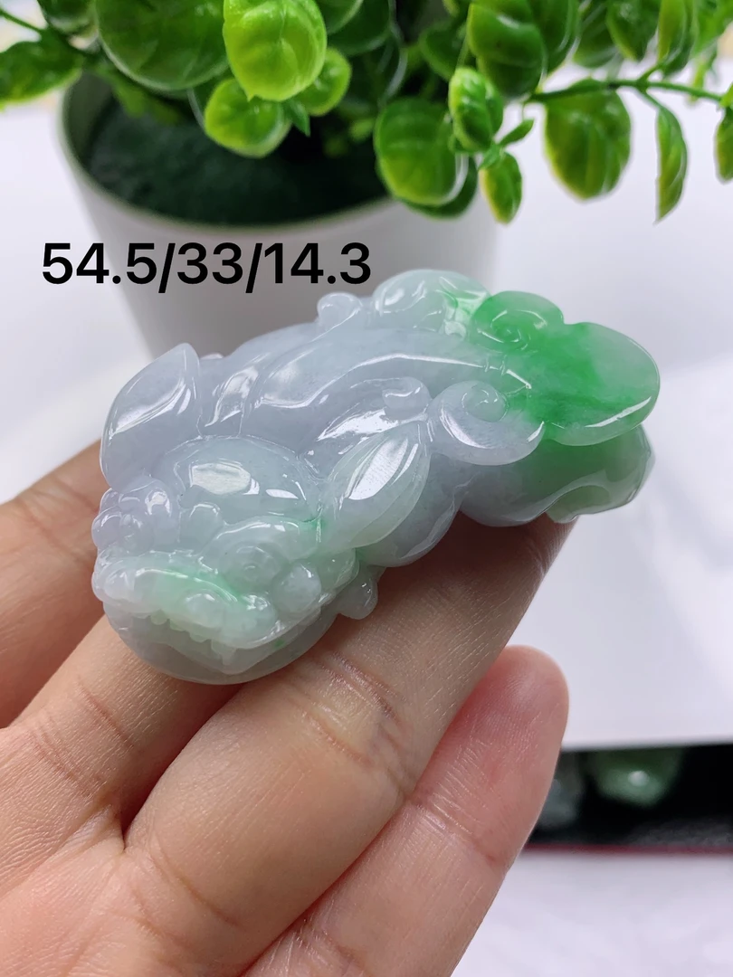 缅甸天然翡翠A货飘阳绿招财貔貅吊坠手把件