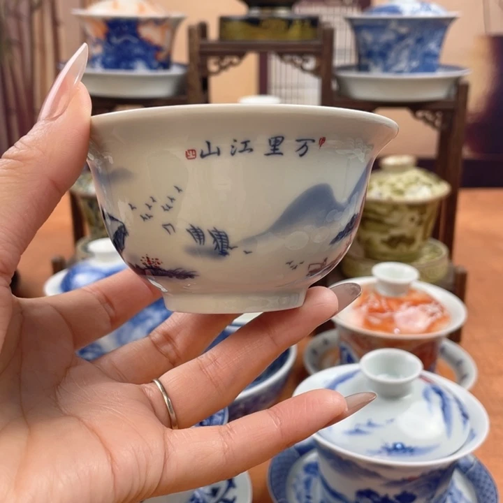 摆件陶万里江山压手杯