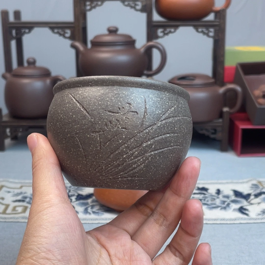 紫砂茶杯松花泥  兰花杯