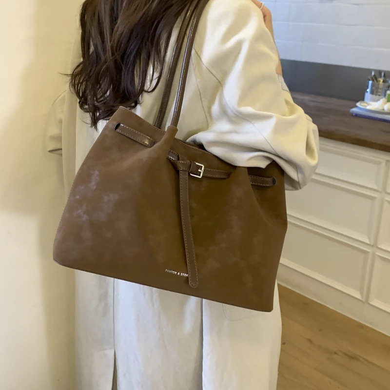 韩版单肩腋下秋冬麂皮绒包包小众托特包单肩包高级感女包