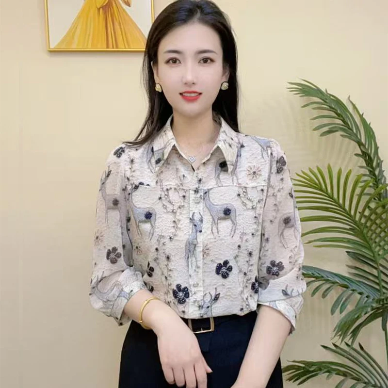 2025夏季新款休闲百搭七分袖衬衫女洋气减龄上衣小衫衬衣宽松显瘦