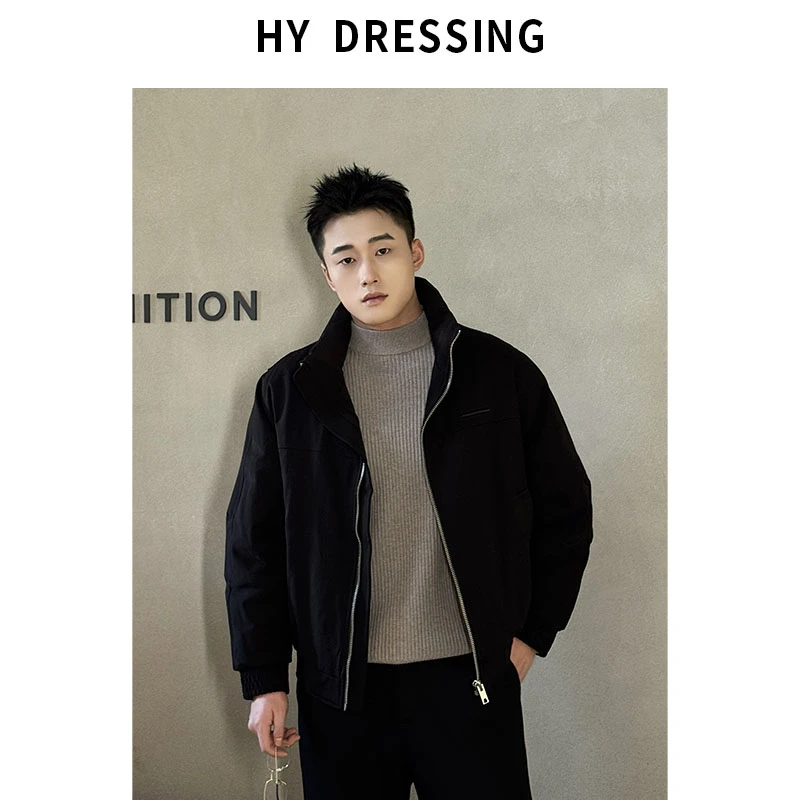 【HY穿搭】 冬季「美式立领 极简」重磅弯刀袖硬核保暖羽绒服外套男