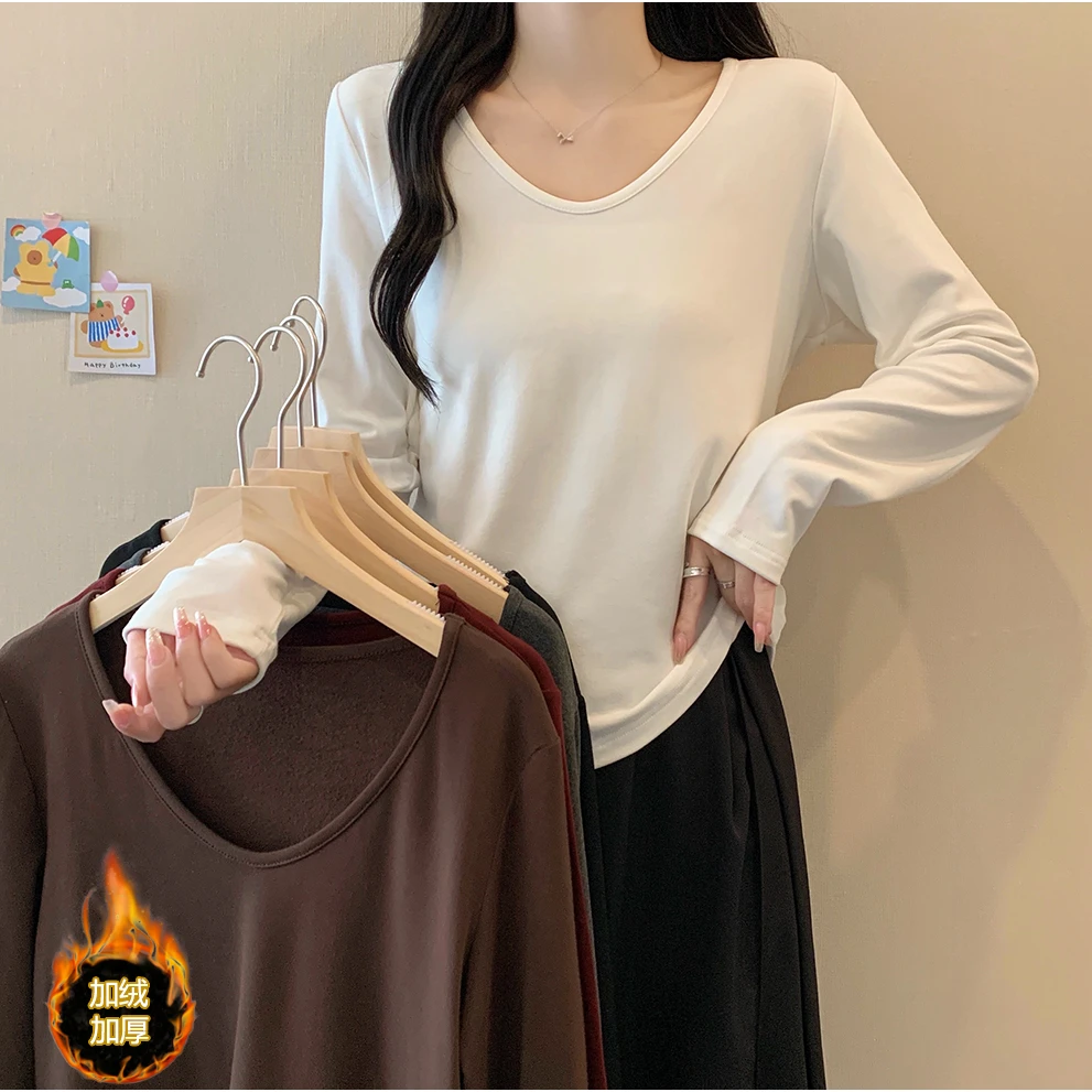 【涵胖胖】Q2024大码女装秋冬新款辣妹长袖加厚保暖打底衫上衣3009