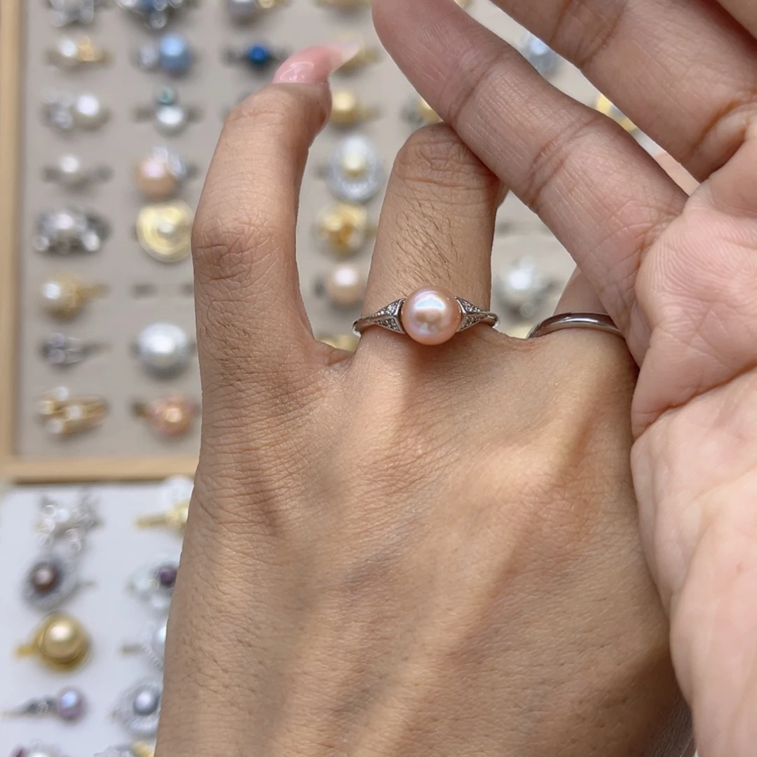 甜***～淡水珍珠戒指合金
