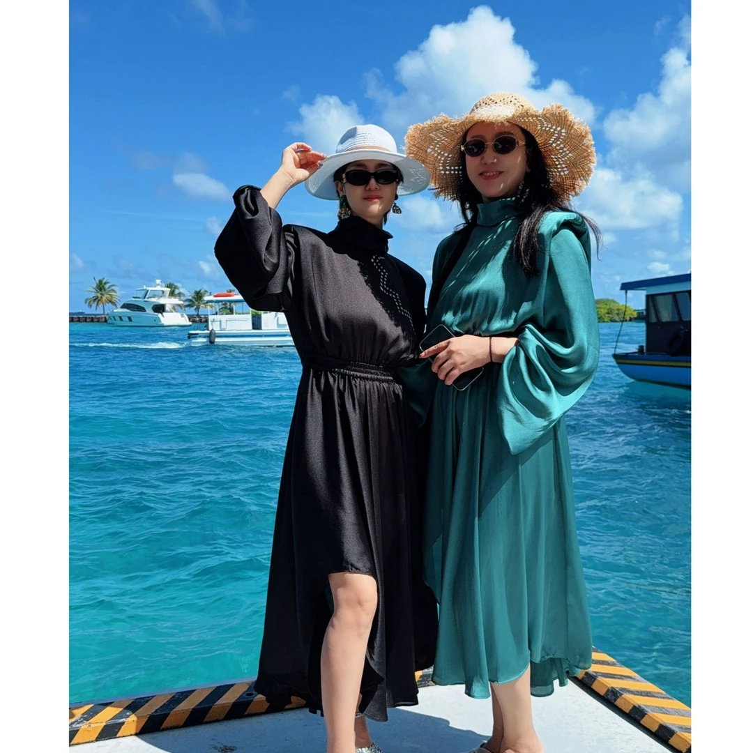 【顾文婷推荐】YOUWEI有尾 净色垫肩海螺袖大摆连衣裙 DT5724307