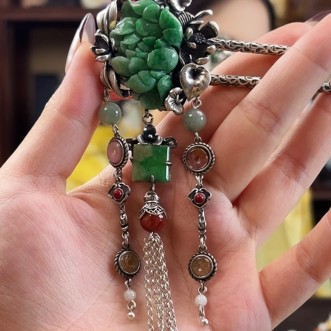 翡翠银S925镶嵌挂件