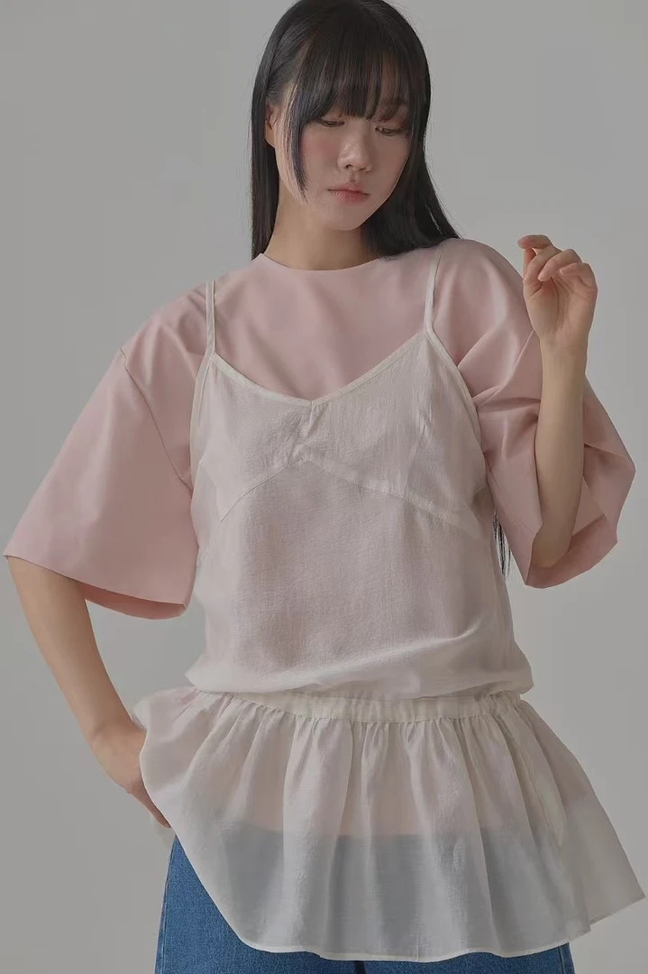 韩国东大门新款叠穿纱帘吊带