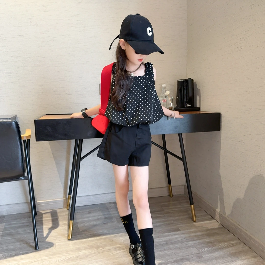 女童夏季套装波点背心短裤薄款中大童女孩洋气时髦儿童夏装两件套
