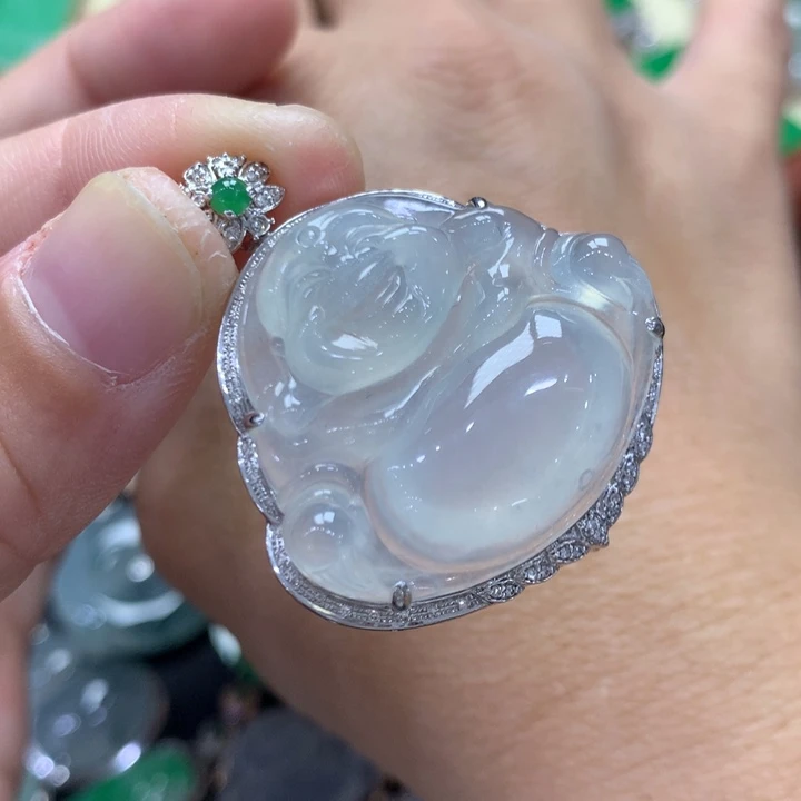 翡翠18K金镶嵌吊坠(不含链)