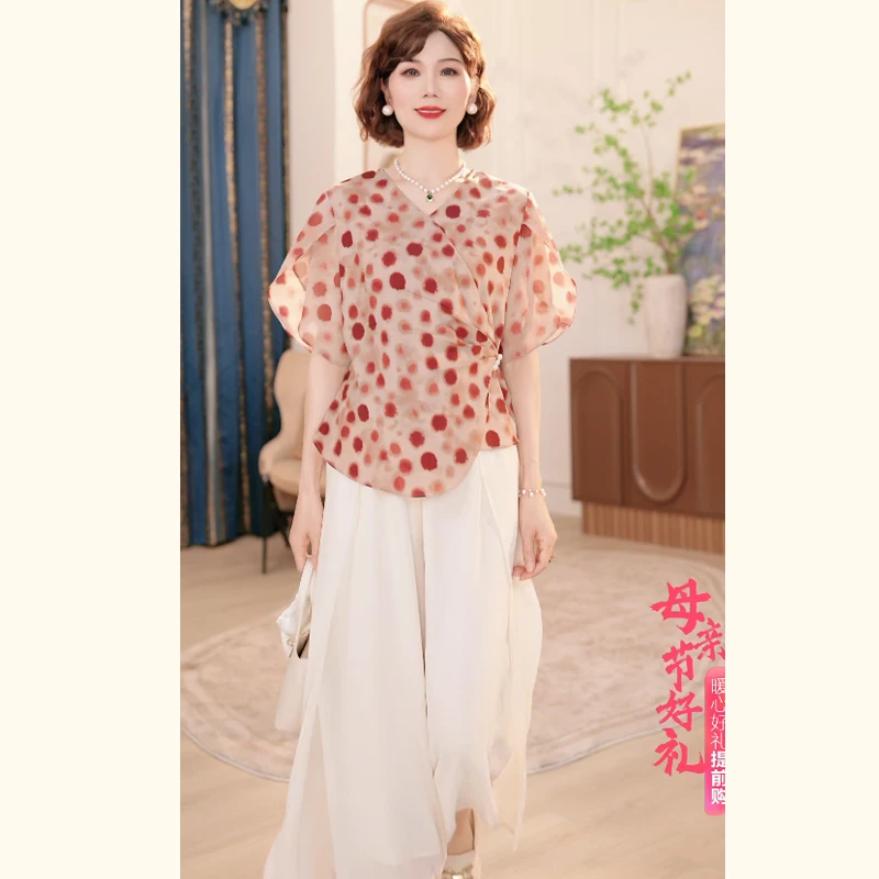 2025新款妈妈装夏季时尚气质中年女装宽松洋气小衫套装