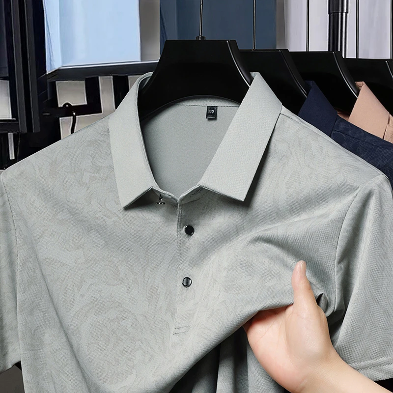 男士夏季短袖t恤翻领半袖体恤衫百搭免烫冰丝T恤上衣2512