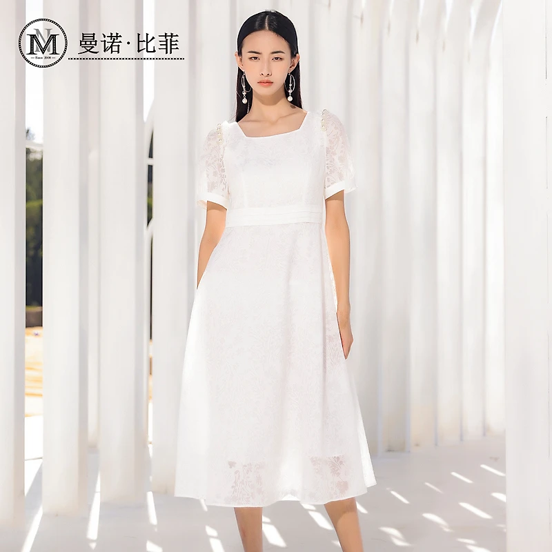 【芊芊专属】新款蕾丝气质白色连衣裙MEBL121019