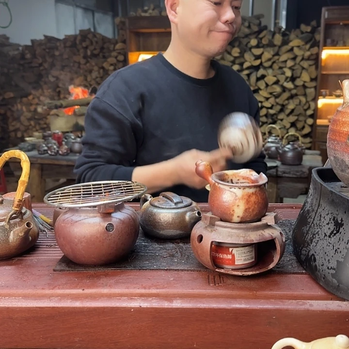 紫砂柴烧曲壶正吧