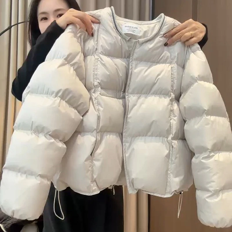 韩版纯色高级感棉衣外套女2025冬季新款时尚百搭加厚保暖棉服棉袄