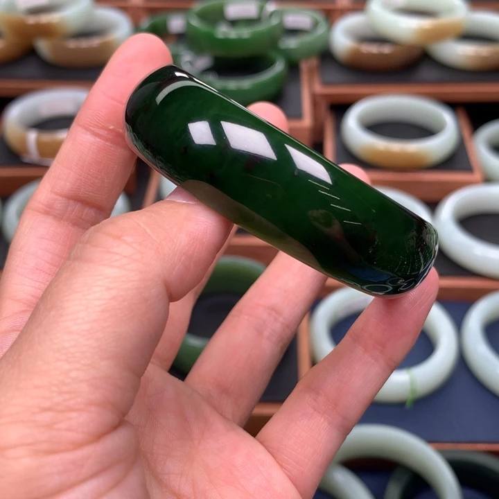 和田玉（碧玉）手镯5657圈口未镶嵌