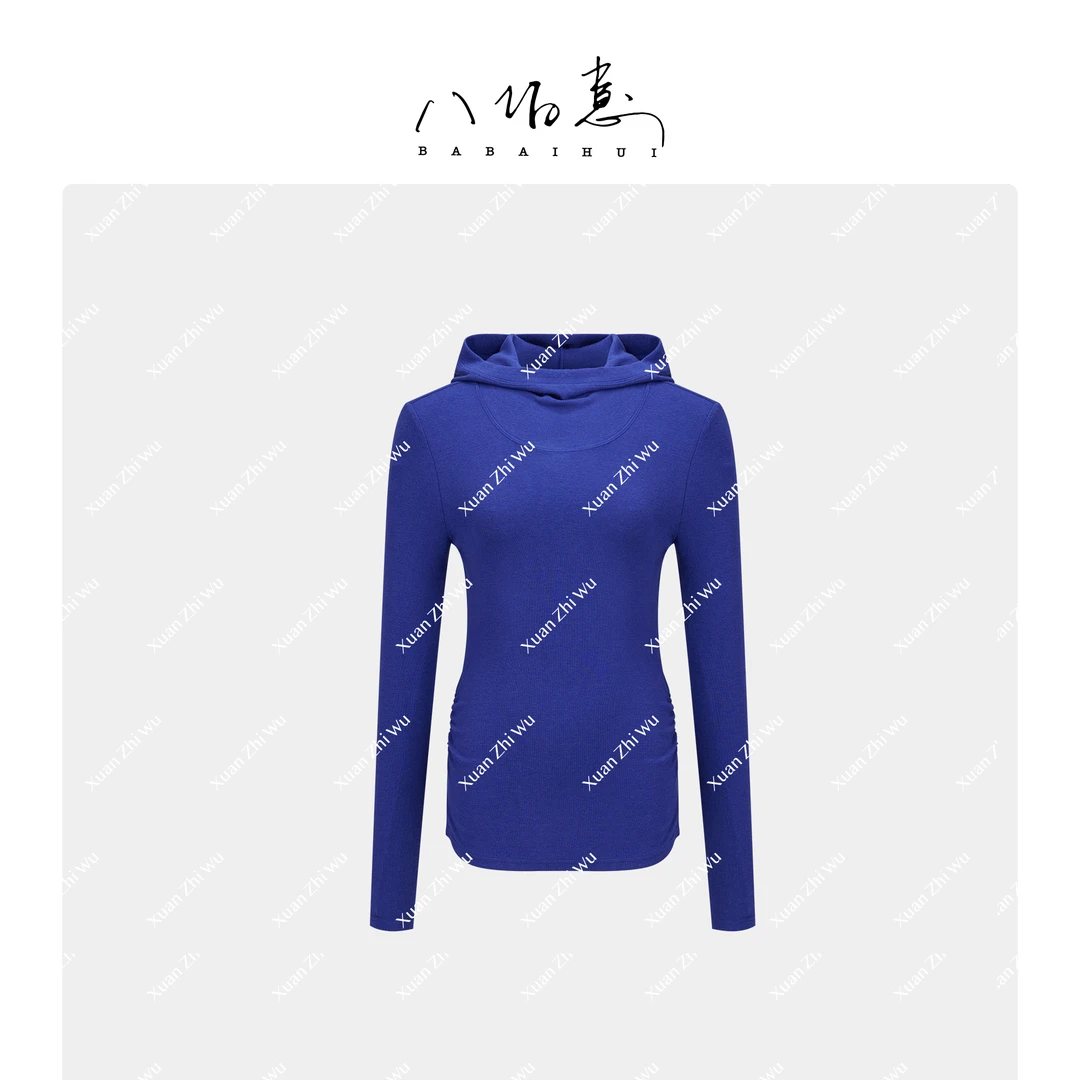 复古肌底衫 月蓝色时尚休闲连帽衫王璇原创设计