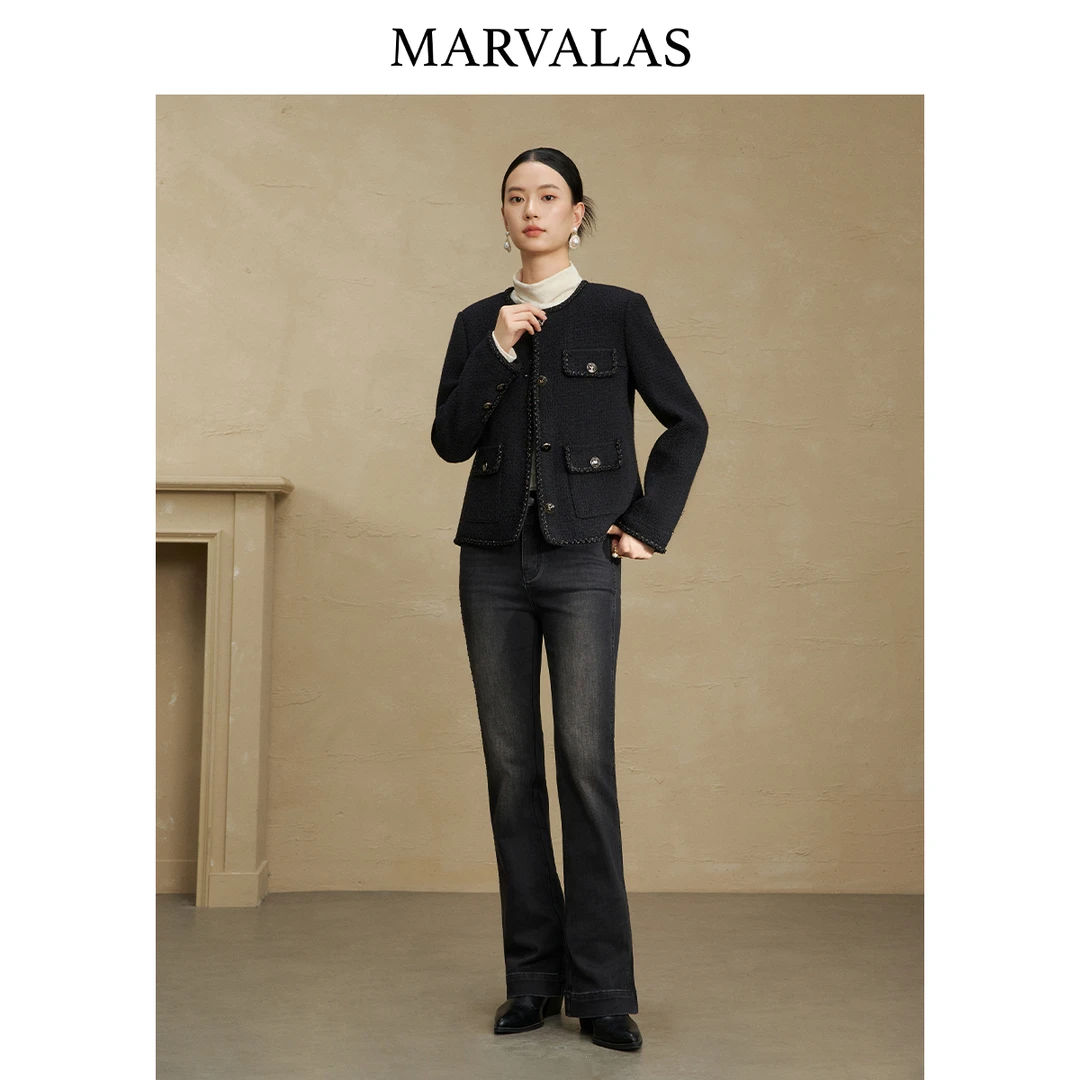 曼德诗小香风短外套2025冬季新款绵羊毛混纺上衣时尚百搭呢子大衣