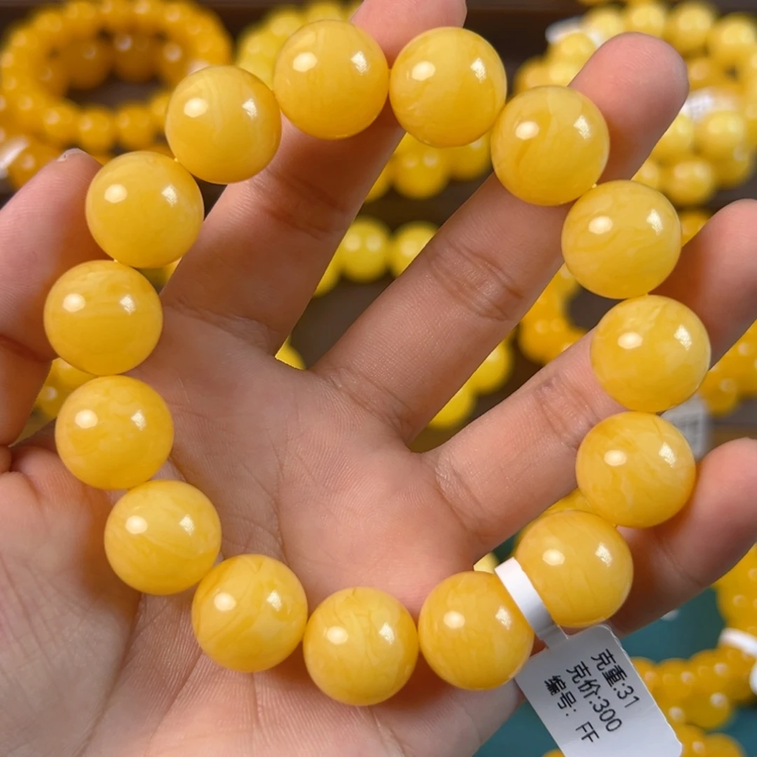 琥珀未镶嵌手串31g焦皮同料圆珠16mm ff