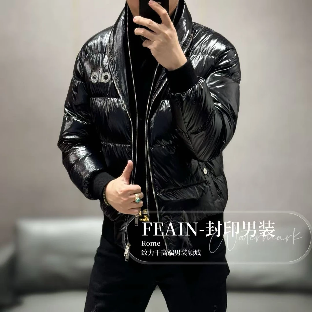 高端定制男士双层领设计拉链缠绕羽绒服85203