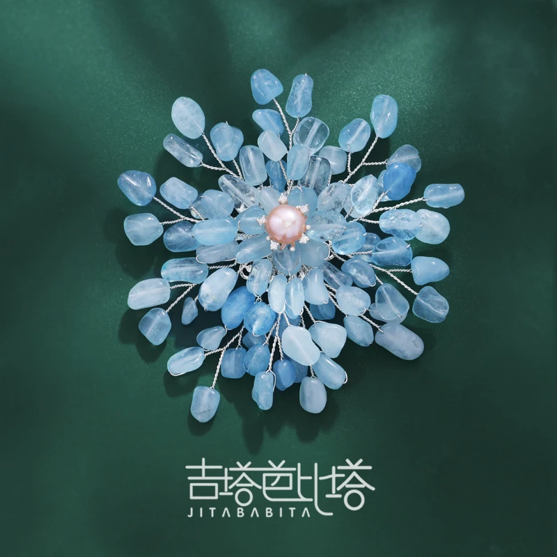 铜合金胸针 手工编织款【深蓝色花朵】繁星点点手工胸花0003