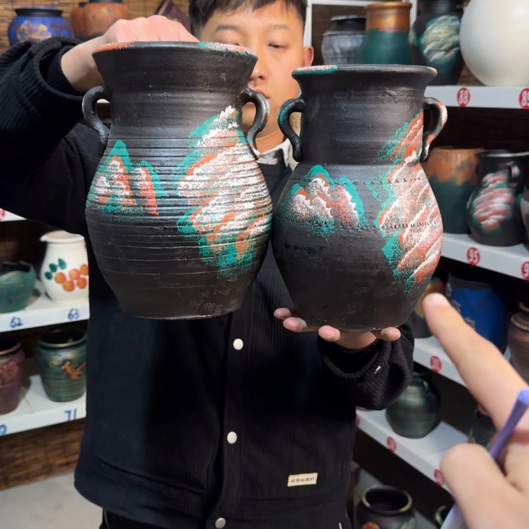 红陶红陶浮雕花盆炸炸炸