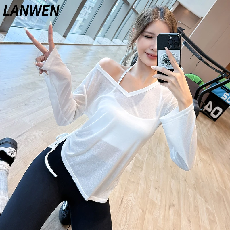 岚纹运动上衣女宽松显瘦普拉提罩衫V领瑜伽服薄款跑步健身服长袖