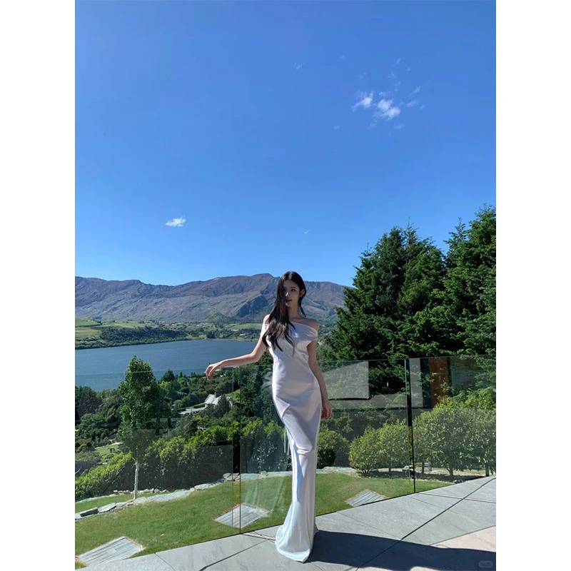 韩系新款时尚洋气高级感露背休闲百搭小众精致超好看连衣裙长裙女