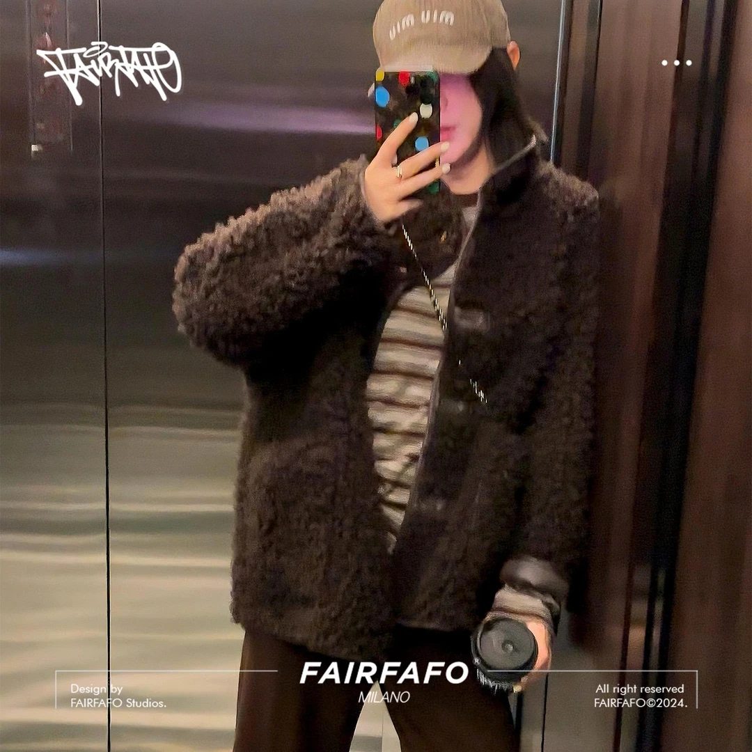 FAIRFAFO林肉肉【慵懒风立领颗粒外套】100绵羊毛毛AB24WT928绒加厚