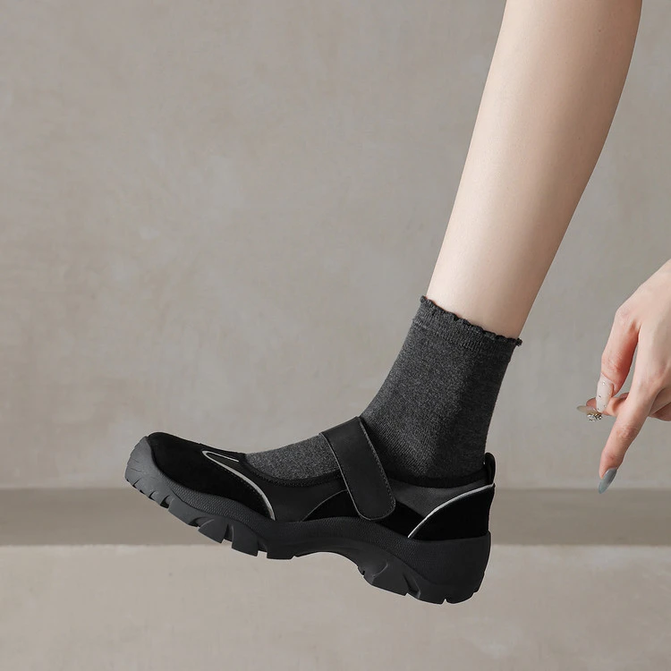 魔术贴玛丽珍女鞋2025新款夏季厚底增高黑色丑萌运动凉鞋单鞋推荐