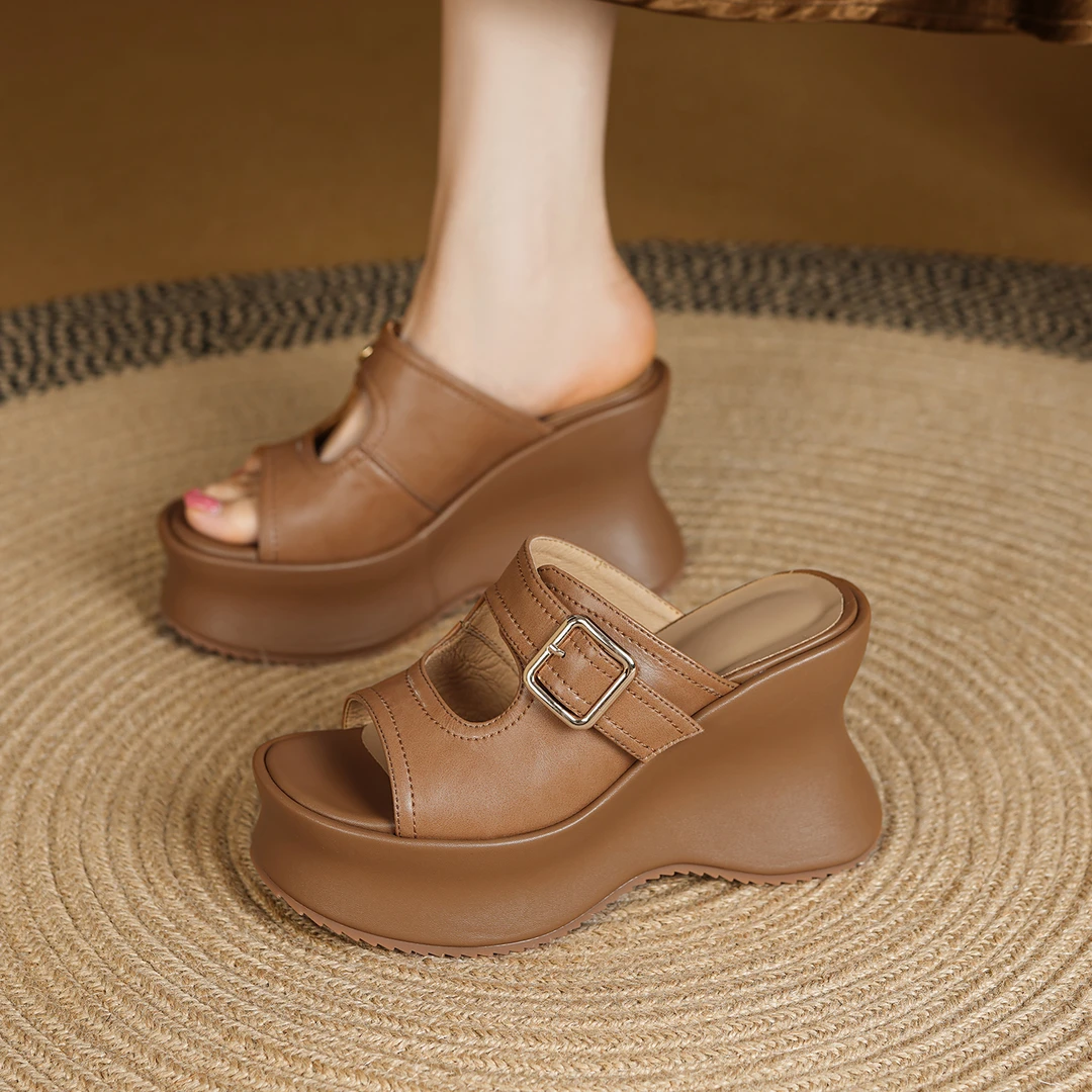 10CM超高跟厚底增高凉拖鞋夏季新款时尚百搭外穿坡跟一脚蹬懒人拖