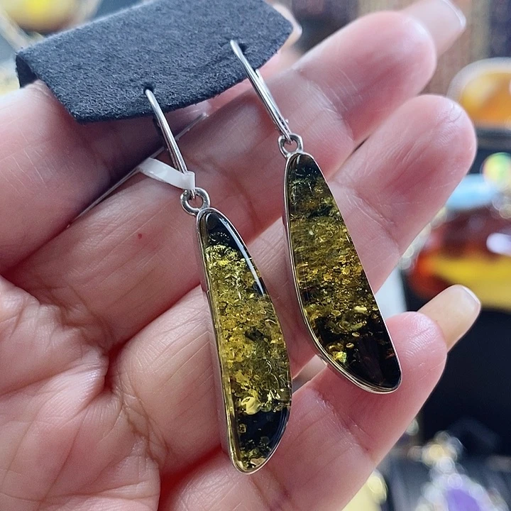 琥珀银S925镶嵌耳饰耳环