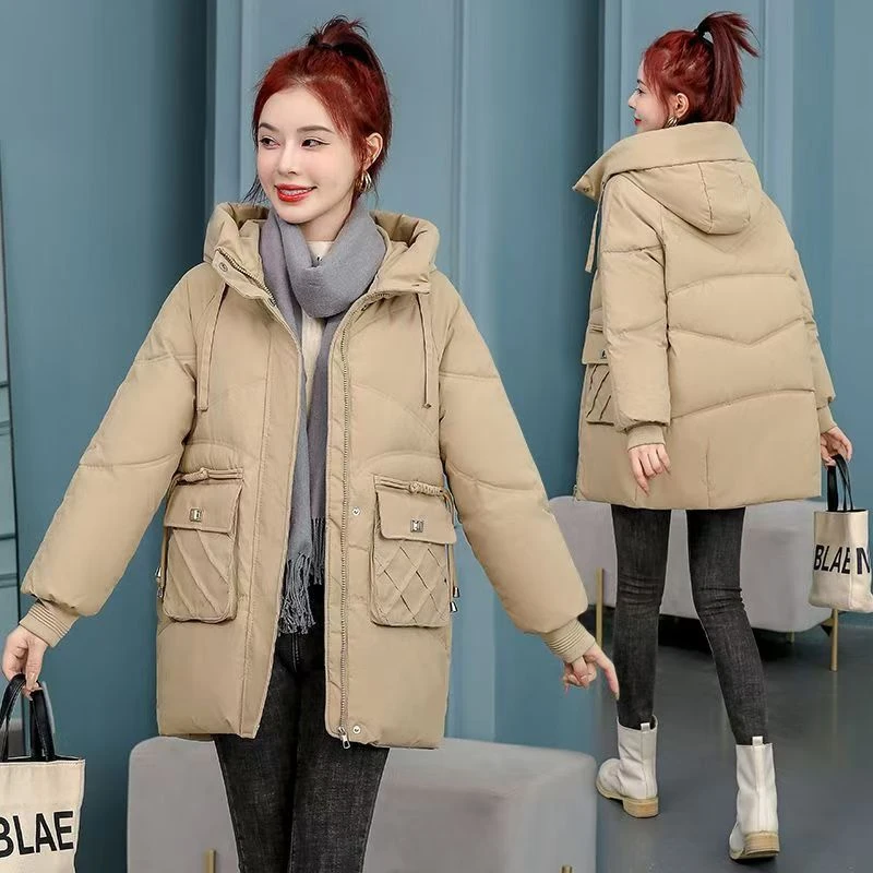 冬季2024爆款棉服韩版棉衣中长款加厚宽松保暖棉袄连帽外套时尚