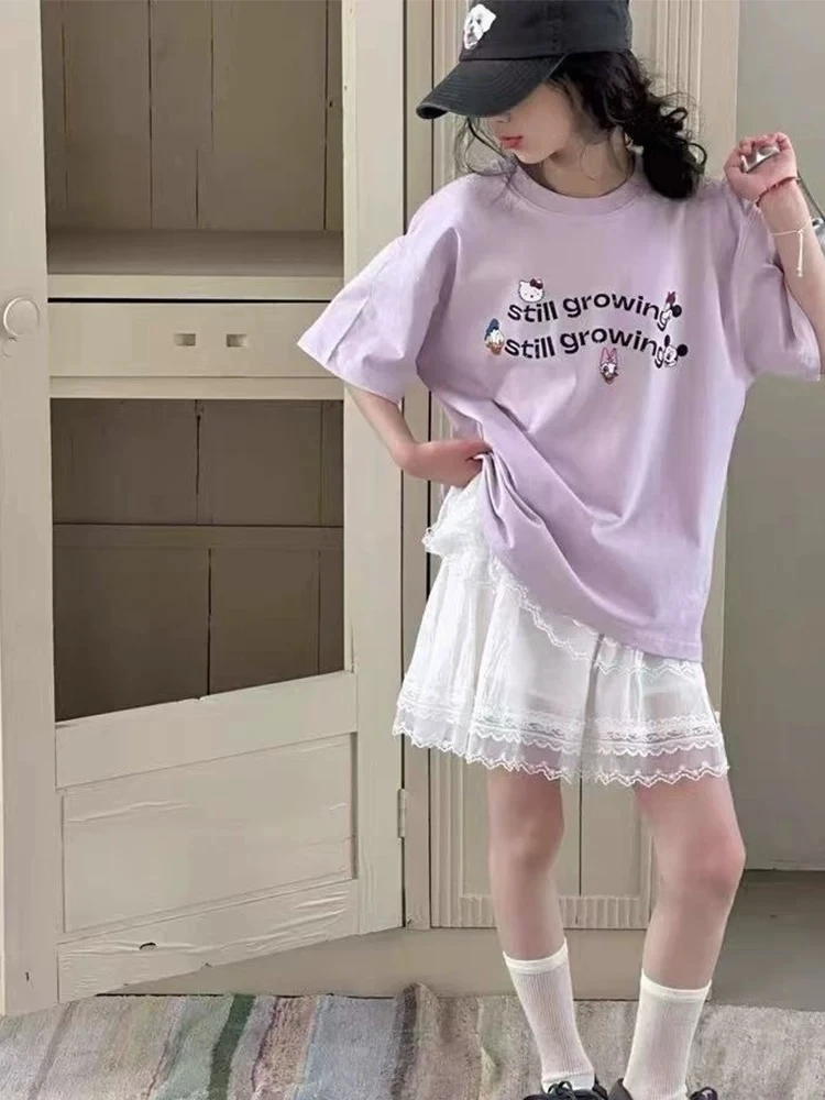 25夏季新品女童T恤卡通涂鸦蕾丝重工大童t恤韩版休闲纯棉短袖6135