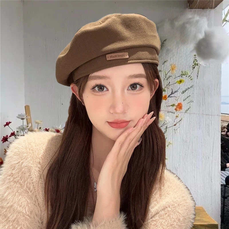 春秋毛呢贝雷帽子女时尚英伦风画家显脸小复古百搭蓓蕾帽八角帽女