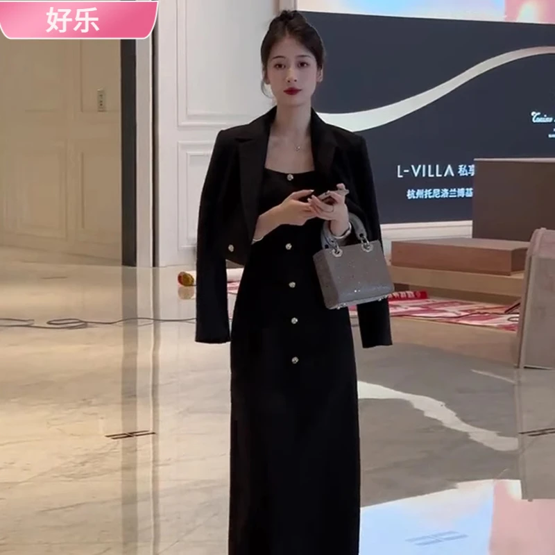 1时尚款式两件套秋气质女装感小洋装名媛时尚外套连衣裙套装l