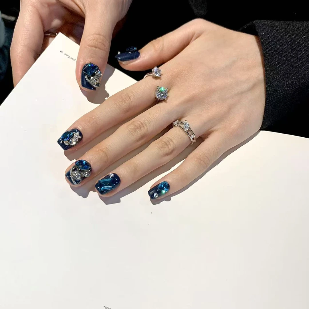 琉璃爵士丨XBay门店同款爆闪满钻美甲高级轻奢气质短甲手工穿戴甲