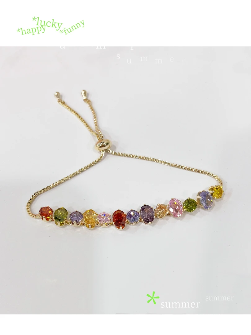 合金锆石手链 3313合金多巴胺彩锆菱形水滴抽拉手链