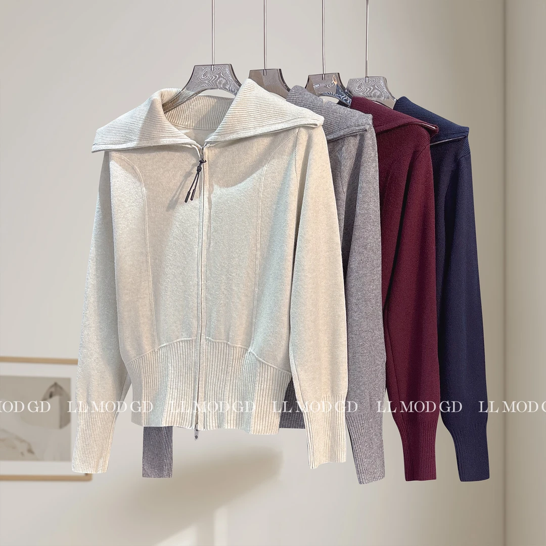 绵柔护体 慵懒大翻领绵羊毛针织开衫设计双拉链外套YLXR-6200774