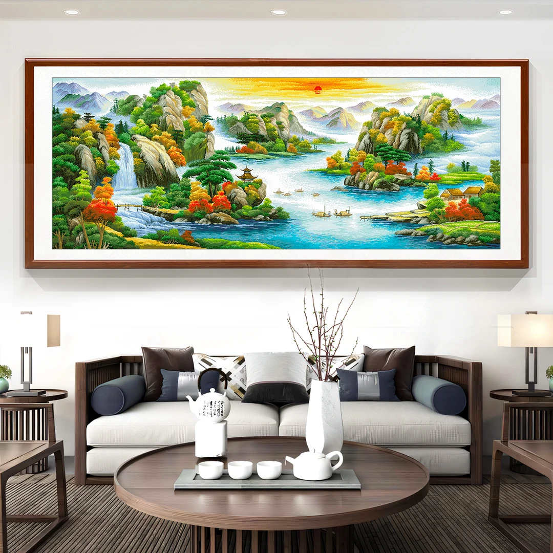 千里江山图十字绣2025新版高端客厅大气山水风景画手工刺绣大幅