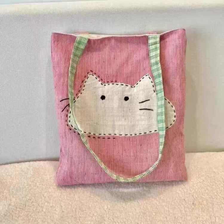 2025新款单肩布包百搭简约女包可爱卡通猫咪文艺通勤包包X