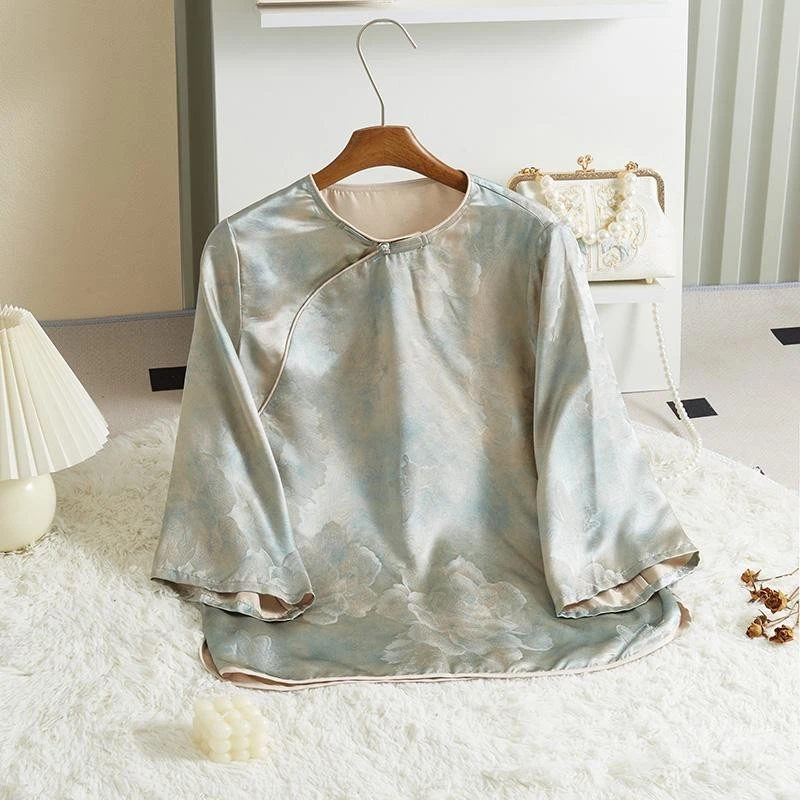 100%桑蚕丝 桑波段 新中式国风上衣