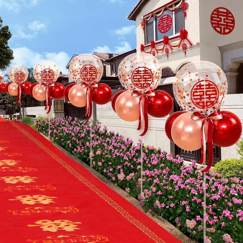 结婚迎宾路引布置气球农村路边装饰婚房引路立柱支架室外结婚用品