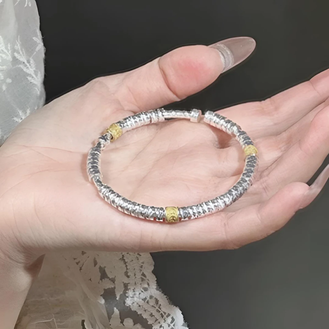 足银手镯 A45开口描金祥云腰缠万贯盘缠手镯