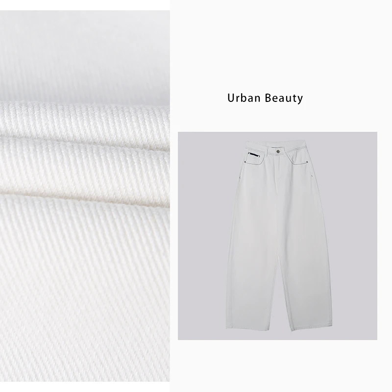宽松阔腿裤牛仔裤显瘦休闲裤白色高腰时尚夏季DF2535